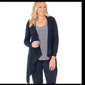 Barefoot Dreams Navy Cardigan bamboo chic lite open front long  #436 navy sz S/M